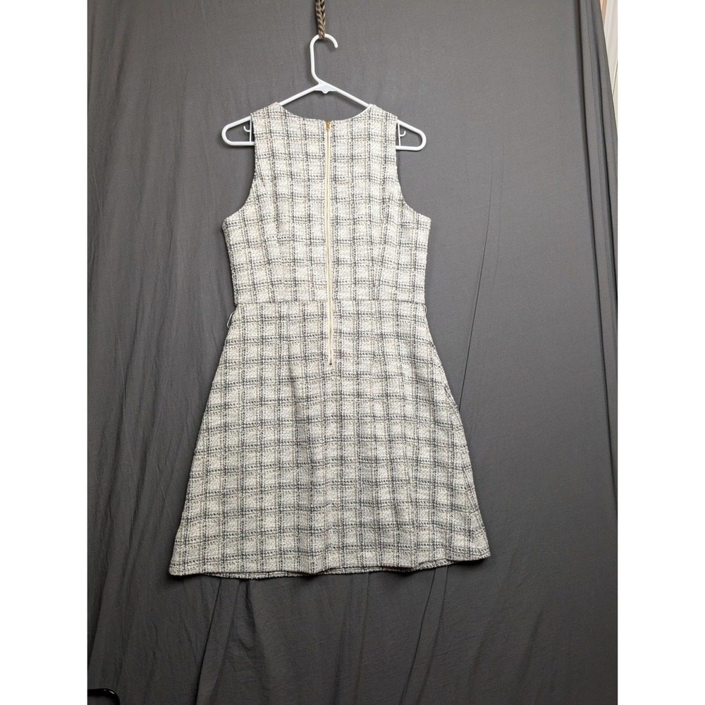 Taylor Womens Tweed Plaid Sleeveless Belted Dress White Black Gold Size 12